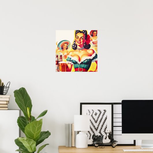 Retro Biermädchen Button-up Poster (Heimbüro)