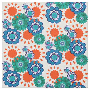 Retro Big Blume Blue Orange Mix Floral Design Stoff