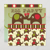Retro Big Party Elephants Einladungen (Vorne/Hinten)