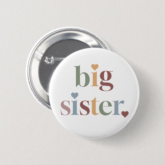 Retro Big Sister Girl Green Button (Vorne & Hinten)