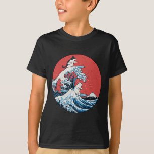 Retro Big Wave Katzen Lustige Surfen Katzen Japani T-Shirt