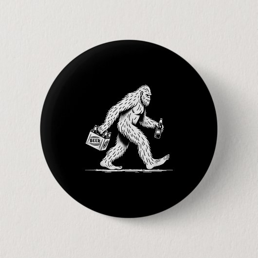 Retro Bigfoot Drink Beer - Funny Sasquatch Button (Vorderseite)