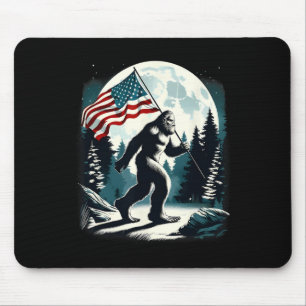 Retro Bigfoot Sasquatch Full Moon Patriotic Americ Mousepad
