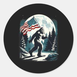 Retro Bigfoot Sasquatch Full Moon Patriotic Americ Runder Aufkleber