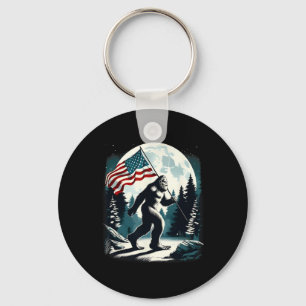 Retro Bigfoot Sasquatch Full Moon Patriotic Americ Schlüsselanhänger