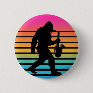 Retro Bigfoot Saxophon Sonnenuntergang Button