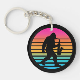 Retro Bigfoot Saxophon Sonnenuntergang Schlüsselanhänger