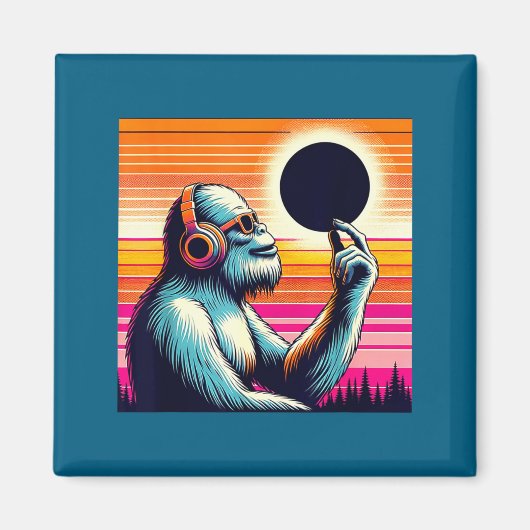 Retro-Bigfoot-Total-Solar-Eclipse-Illustration Magnet (Vorne)