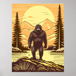 Retro Bigfoot Vintag Sasquatch Mountains Poster