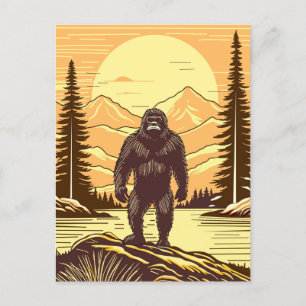 Retro Bigfoot Vintag Sasquatch Mountains Postkarte
