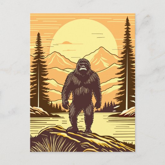 Retro Bigfoot Vintag Sasquatch Mountains Postkarte (Vorderseite)
