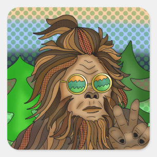 Retro Bigfoot Vintage Farben Sasquatch Pop Art Quadratischer Aufkleber