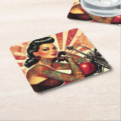 Retro-Biker-Button Rechteckiger Pappuntersetzer (angewinkelt)