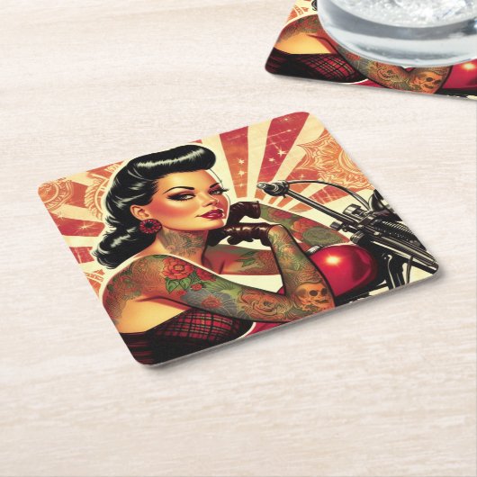 Retro-Biker-Button Rechteckiger Pappuntersetzer (angewinkelt)