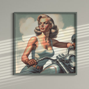 Retro Biker Frau Poster