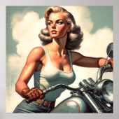Retro Biker Frau Poster (Vorne)