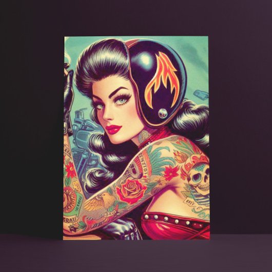 Retro Biker Girl Postkarte