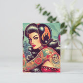 Retro Biker Girl Postkarte (Stehend Vorderseite)