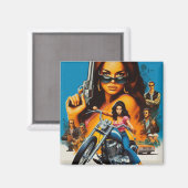Retro Biker Girls Magnet (Vorderseite/Rückseite)