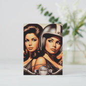 Retro-Biker-Girls Postkarte (Stehend Vorderseite)