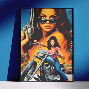 Retro-Biker-Mädchen Poster