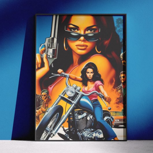 Retro-Biker-Mädchen Poster