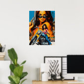 Retro-Biker-Mädchen Poster (Heimbüro)