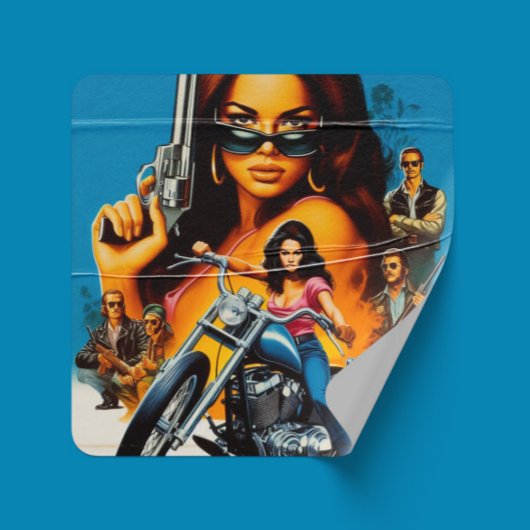 Retro-Biker-Mädchen Quadratischer Aufkleber