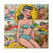 Retro Bikini Girl Summer Comic Fliese (Vorderseite)