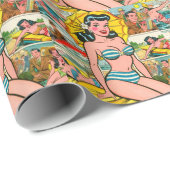 Retro Bikini Girl Summer Comic Geschenkpapier (Rolleneckpunkt)