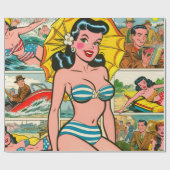 Retro Bikini Girl Summer Comic Geschenkpapier (Flach)