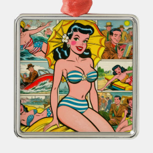 Retro Bikini Girl Summer Comic Ornament Aus Metall