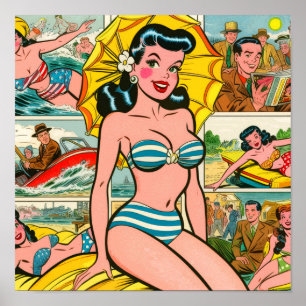 Retro Bikini Girl Summer Comic Poster