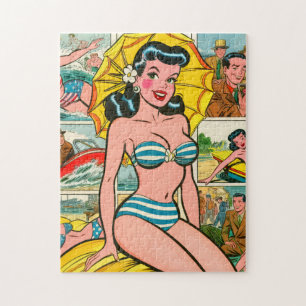 Retro Bikini Girl Summer Comic Puzzle