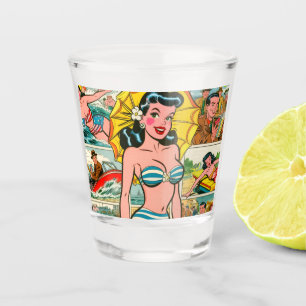 Retro Bikini Girl Summer Comic Schnapsglas