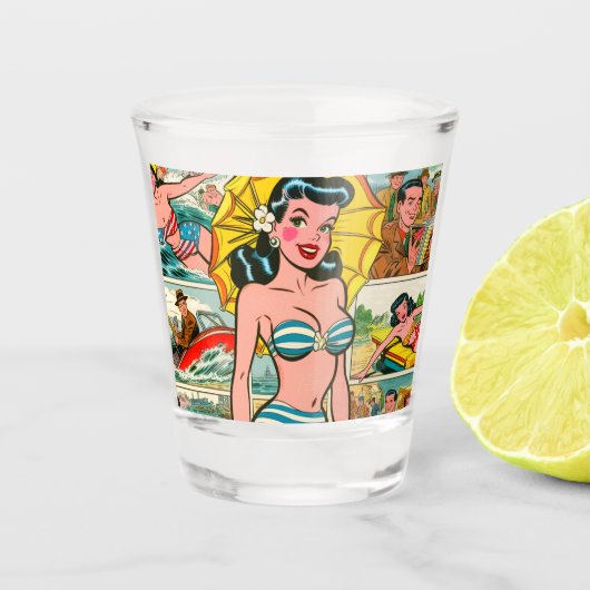 Retro Bikini Girl Summer Comic Schnapsglas (Vorderseite)