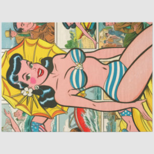 Retro Bikini Girl Summer Comic Seidenpapier
