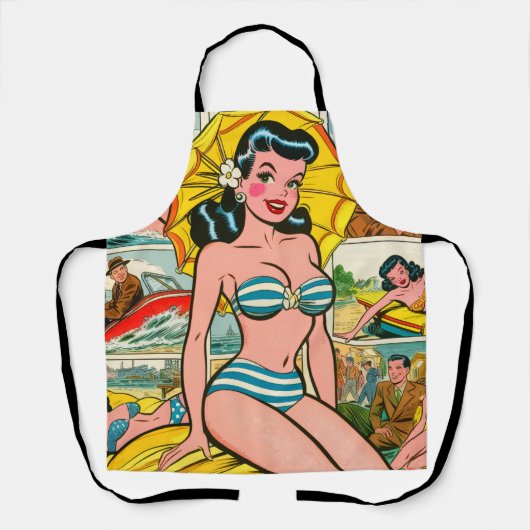 Retro-Bikinimädchen-Sommer-Comics Schürze (Vorderseite)