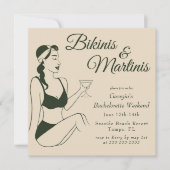 Retro Bikinis & Martinis Bachelorette Einladung (Vorderseite)