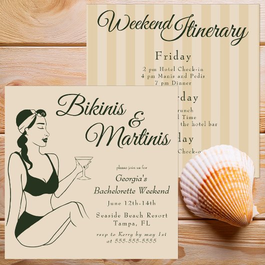 Retro Bikinis & Martinis Bachelorette Einladung