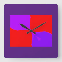 Retro Bild 1 lila u. rotes Quadrat-Wand-Uhr