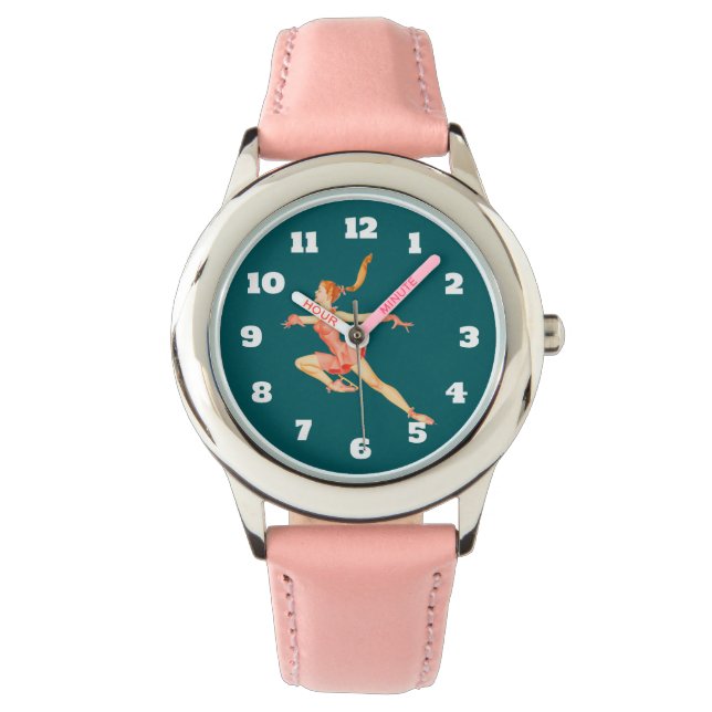 Retro-Bild eines Skaters in rosa Darstellung Armbanduhr (Vorderseite)