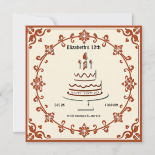 Retro Birthday Cake Card - Vintages Blumendesign Einladung
