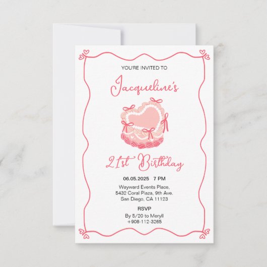 Retro Birthday Cake Einladung (Vorderseite)