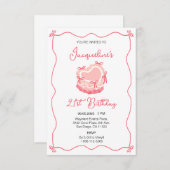 Retro Birthday Cake Einladung (Vorne/Hinten)