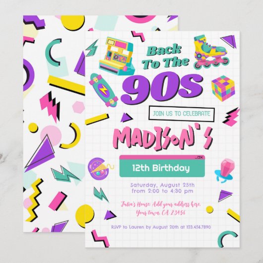 Retro Birthday Einladung, gedruckt oder digital Einladung (Vorne/Hinten)