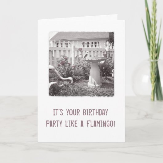 Retro Birthday Flamingo Niedlich Garden Birdbath Karte (Vorderseite)