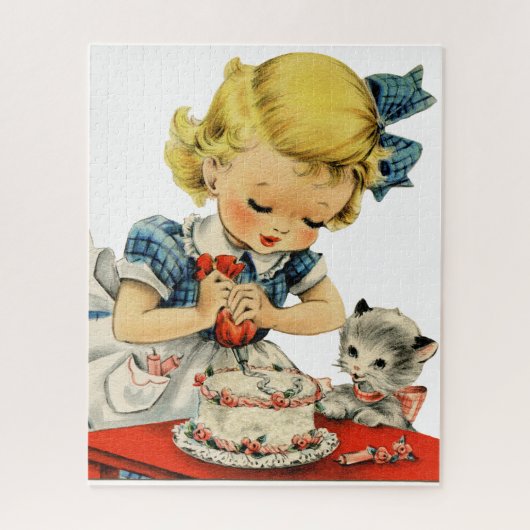 Retro Birthday Girl Cake Cat Artwork Puzzle (Vertikal)