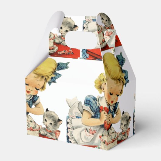 Retro Birthday Girl Cake Cat Children Artwork Geschenkschachtel (Rückseite)