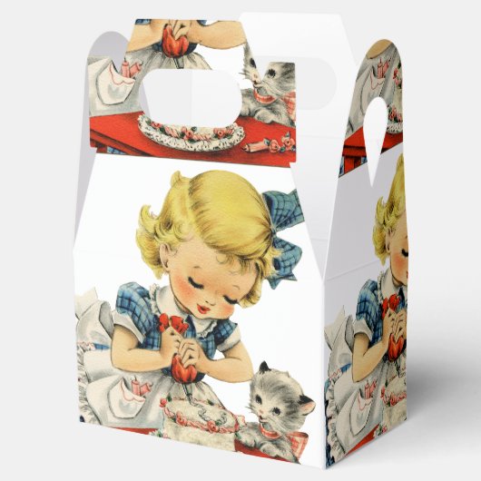 Retro Birthday Girl Cake Cat Children Artwork Geschenkschachtel (Geöffnet)